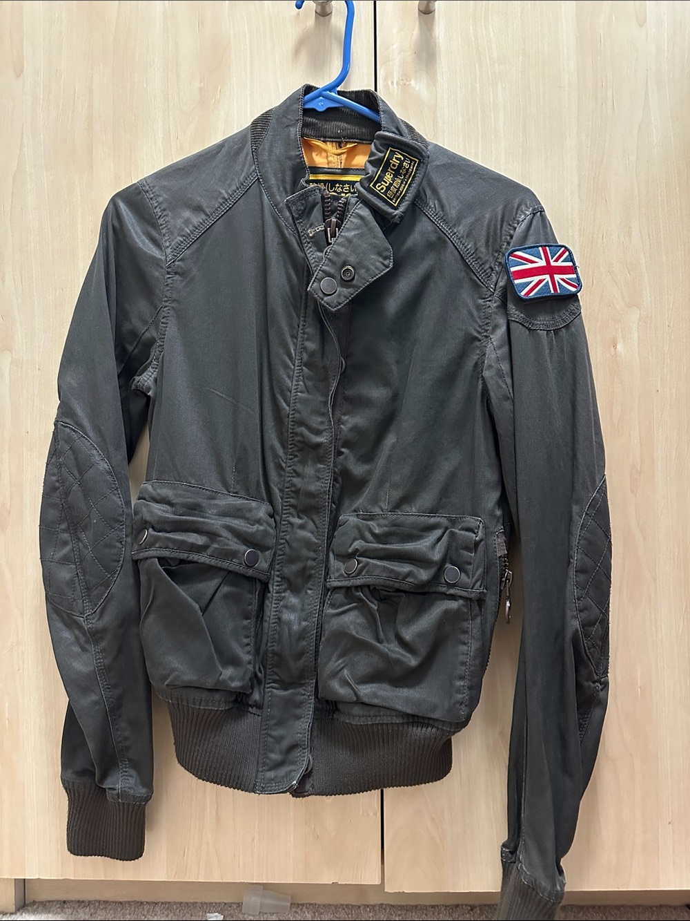 Superdry Olive Green Bomber Jacket with Union Jack Patch